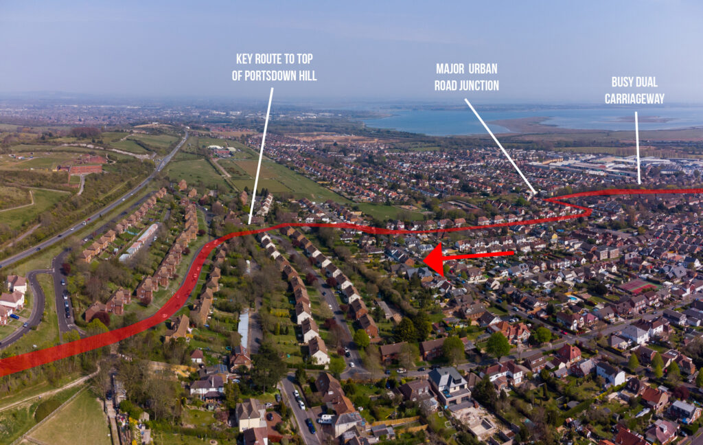 Aquind Interconnector Route through Farlington up to Portsdown Hill in Portsmouth