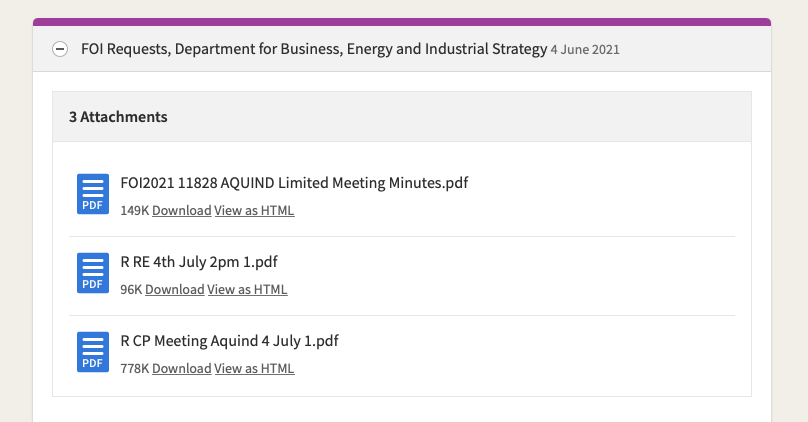 Freedom of Information Requested Aquind Meeting Minutes with Department for Business, Energy & Industrial Strategy